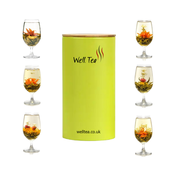 6 Types Blooming Flowering Flower Green Tea in Bamboo Tea caddy for Gift